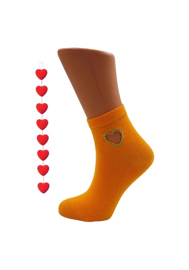 Kadın Çok Renkli Yarım Konç Pamuklu Çorap Kalp Desenli 4'lü Paket Çok Renkli