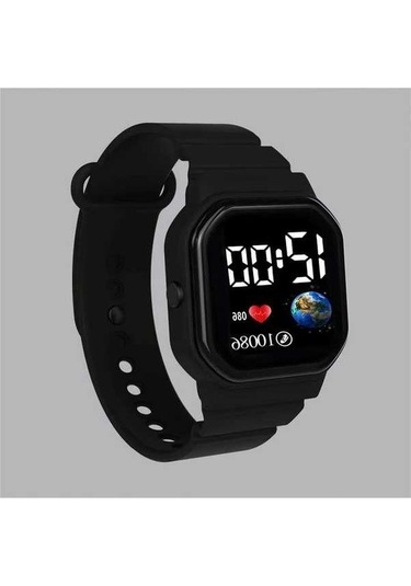 Trendooze Gaojunshop01 Siyah Dijital Erkek Kol Saati - Dünya Harita Kalp Tasarım Siyah