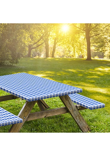 Padalink Vinil Piknik Masa Ve Bank Kılıfı Seti, Esnek Kenar, Kamp Ve Bahçe İçin, 1 Masa + 2 Bank Kılıfı