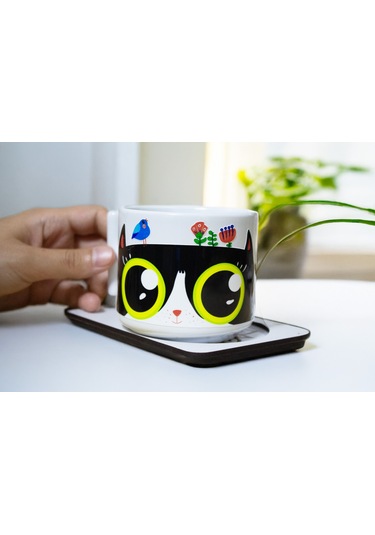 Kedi Ev Halkındandır T Kulplu Beyaz Seramik Kupa Bardak Hediyelik Beyaz