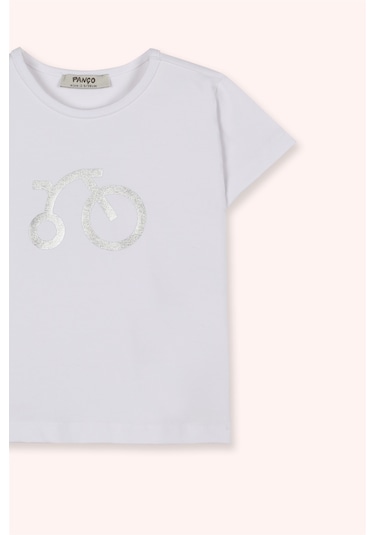 Panço Kız Çocuk Kısa Kollu T-shirt Pembe Beyaz