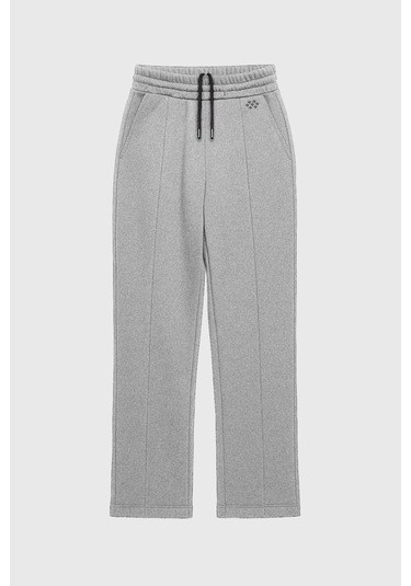 Gri Melanj Geniş Paça Ön Dikiş Detaylı Battal Büyük Beden Kadın Eşofman Altı - 94654 Gri Melanj