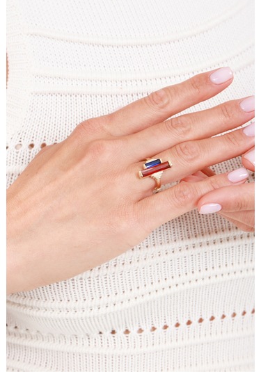 8 Ayar Renkli Baget Taşlı Şık Kadın Altın Yüzük Altın