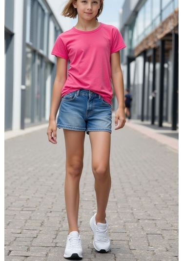 Fuşya Çocuk T-shirt Kız Erkek Unisex %100 Pamuk Fuşya