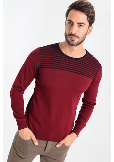 Heyss Bisiklet Yaka Sırt Detaylı Erkek Triko Kazak (381025834) Bordo