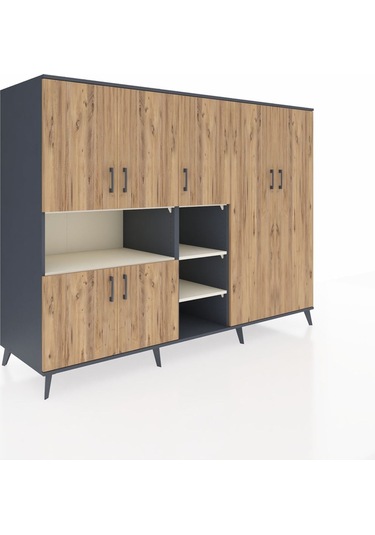 Kronos Dolap 13 Raflı 7 Kapaklı 220x59x163 Antrasit-çam/aytaşı Antrasit-çam/aytaşı