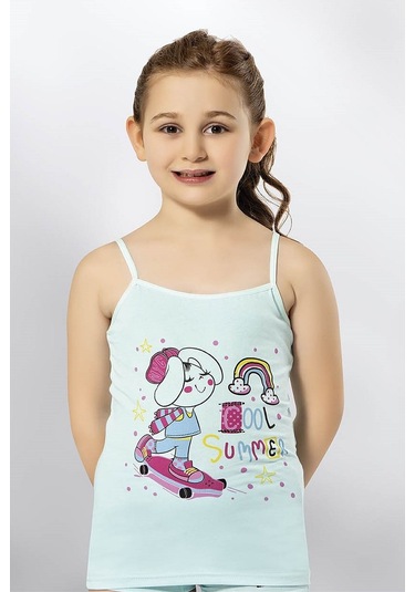 Kota 3408x12 Kız Çocuk 12'li Likralı İp Askılı Karışık Desen Atlet-renkli Asorti