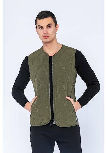 Erkek Regular Fit Bomber Yaka Fermuarlı Çok Cepli Kapitone Spor Yelek 001