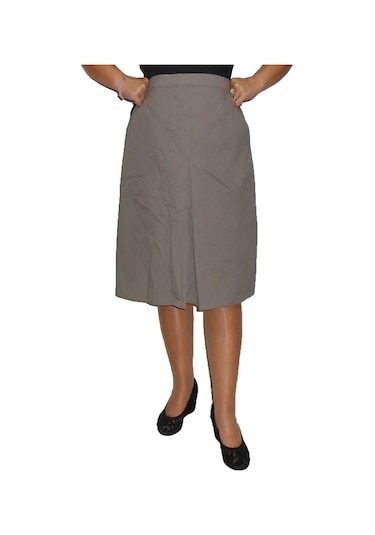 Koyu Krem Cepli Piliseli Diz Boyu Etek Krem