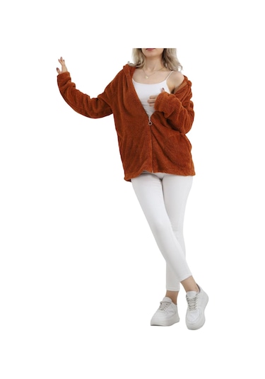 Büyük Beden Peluş Mont Tarçın Taba