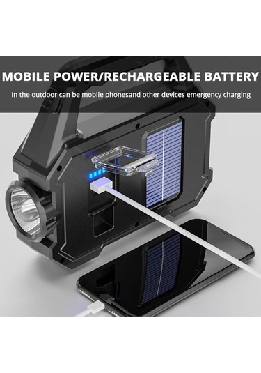 Novahub Taşınabilir Super Parlak Led Çalışma Işığı Kamp Işığı Güneş Usb Şarj El Feneri Soğuk Siyah Siyah