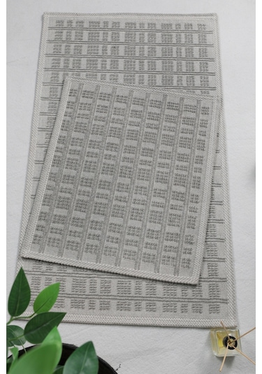 Naturel Pamuklu Kilim Yıkanabilir Banyo Paspası Halısı 2'li Klozet Takımı 60x100-50x60cm Gri