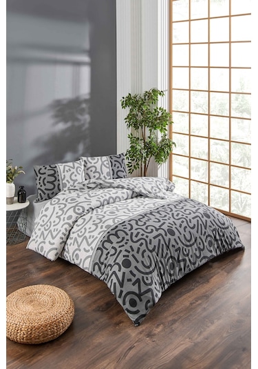 Tabu Home Doodle Siyah Çift Kişilik Nevresim Seti Siyah