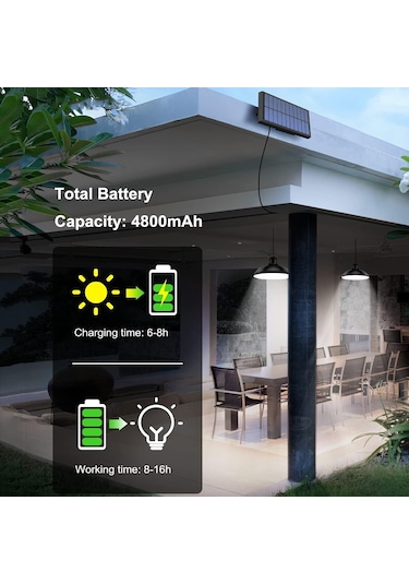 Sones Ip65 Su Geçirmez Dış Mekan Güneş Enerjili Led Ampul Avize İç Mekan Işıkları, Özellikler: Uzaktan Kumandasız Çift Beyaz Işık