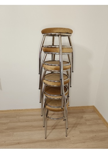 Evko Mobilya Tabure, Bar Taburesi, 2'li Tabure, Metal Ayaklı Tabure - Kahverengi