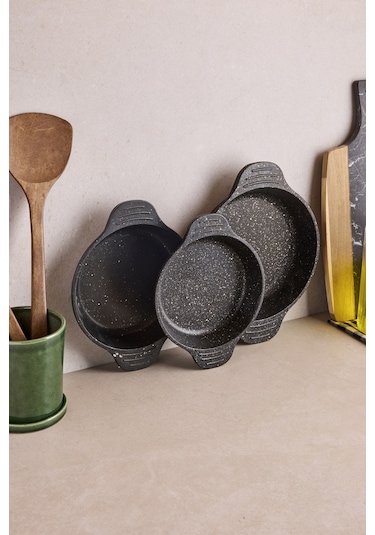 Progranito Döküm 3'lü Sahan Seti 16-18-20 Cm Siyah