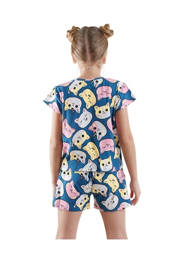 Denokids Sevimli Kediler T-shirt Şort Takım Renkli Çok Renkli