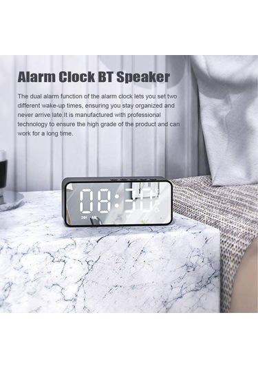 Gajeena Siyah Multifonksiyonel Bluetooth Hoparlör - Çift Alarm, Ayna Led Ekran, Yüksek Kaliteli Ses, Pilli Ev Kullanıma Uygun