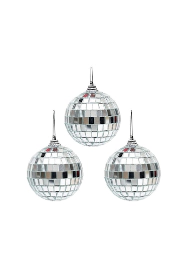 Disco Topu Aynalı Gümüş 8 Cm 3 Lü