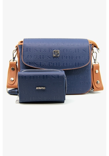 Just Polo Yeni Sezon Kolon Askılı 4 Bölmeli Kadın Omuz Çantası Ve Cüzdan Kombini Pbu217402 Lacivert - Taba