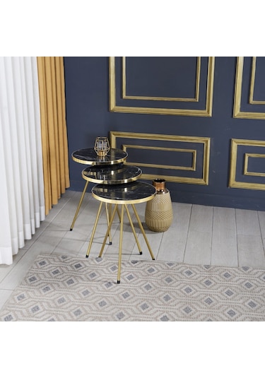 Zigon Sehpa 3'Lü Altın Metal Ayak 2 Renk Seçenekli