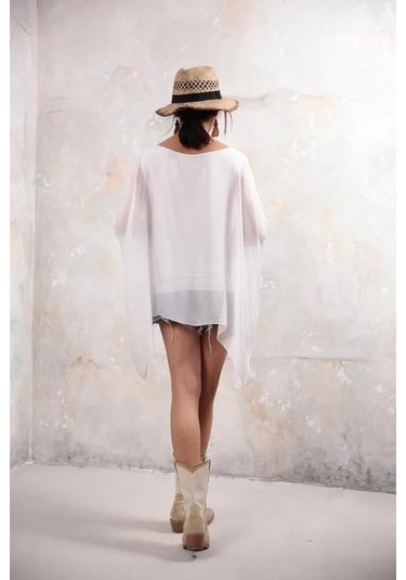 İtalyan Yarasa Kol İpek Bluz-8869 Beyaz