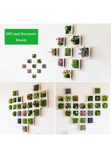 Xiyyadms Duvar Dekoru Plastik Pvc Yapay Çiçek Ve Sukulentler İle Ahşap Kare Çerçeve 30a - Duvar Takımı