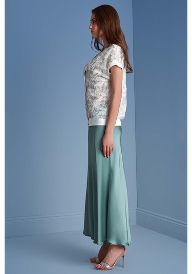 Evaze Kemik Yeşili Saten Etek Kemik Yeşili Yeşil