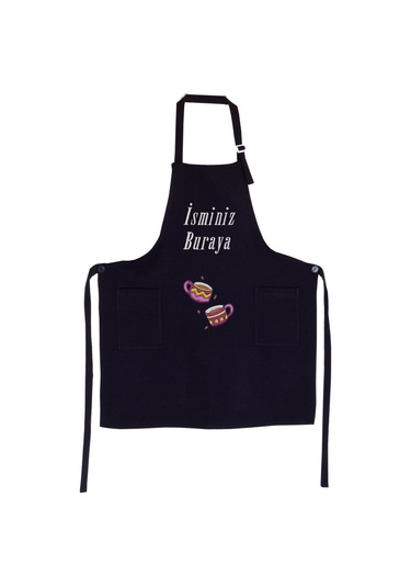 Mutfak Önlüğü Kişiye Ve İsme Özel Nakışlı Mutfak Önlüğü İkili Kupa Farklı Renkler Siyah