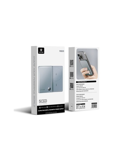 Lenyes Pw037d Ultra İnce Dijital Led Ekranlı Wireless Kablosuz Powerbank 5000mah Gri