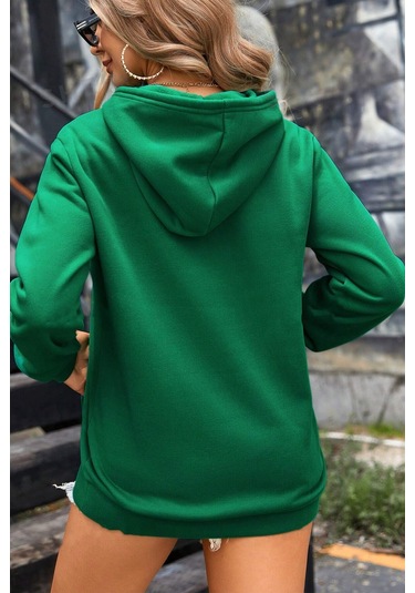 Kalp Baskılı Oversize Sweatshirt Yeşil