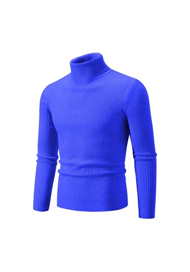 Sonbahar Kış Balıkçı Yaka Kazak Erkekler Sıcak Örme Düz Renk Kazaklar Erkek Slim Fit Rahat Balıkçı Yaka Triko Erkek Kazak Kraliyet Mavisi