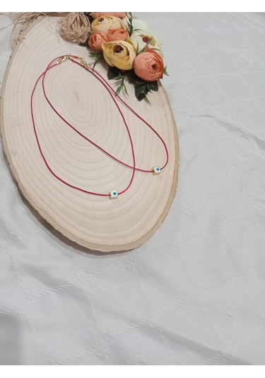 Kırmızı Deri İpli Arkadaş Kolye Takımı Kırmızı