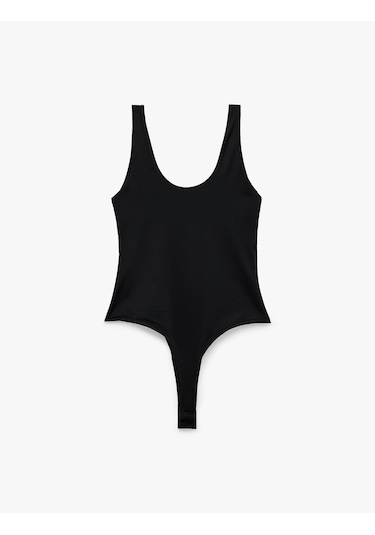 Koton Slim Fit U Yaka Kalın Askılı Bodysuit Siyah 6sak10265ek