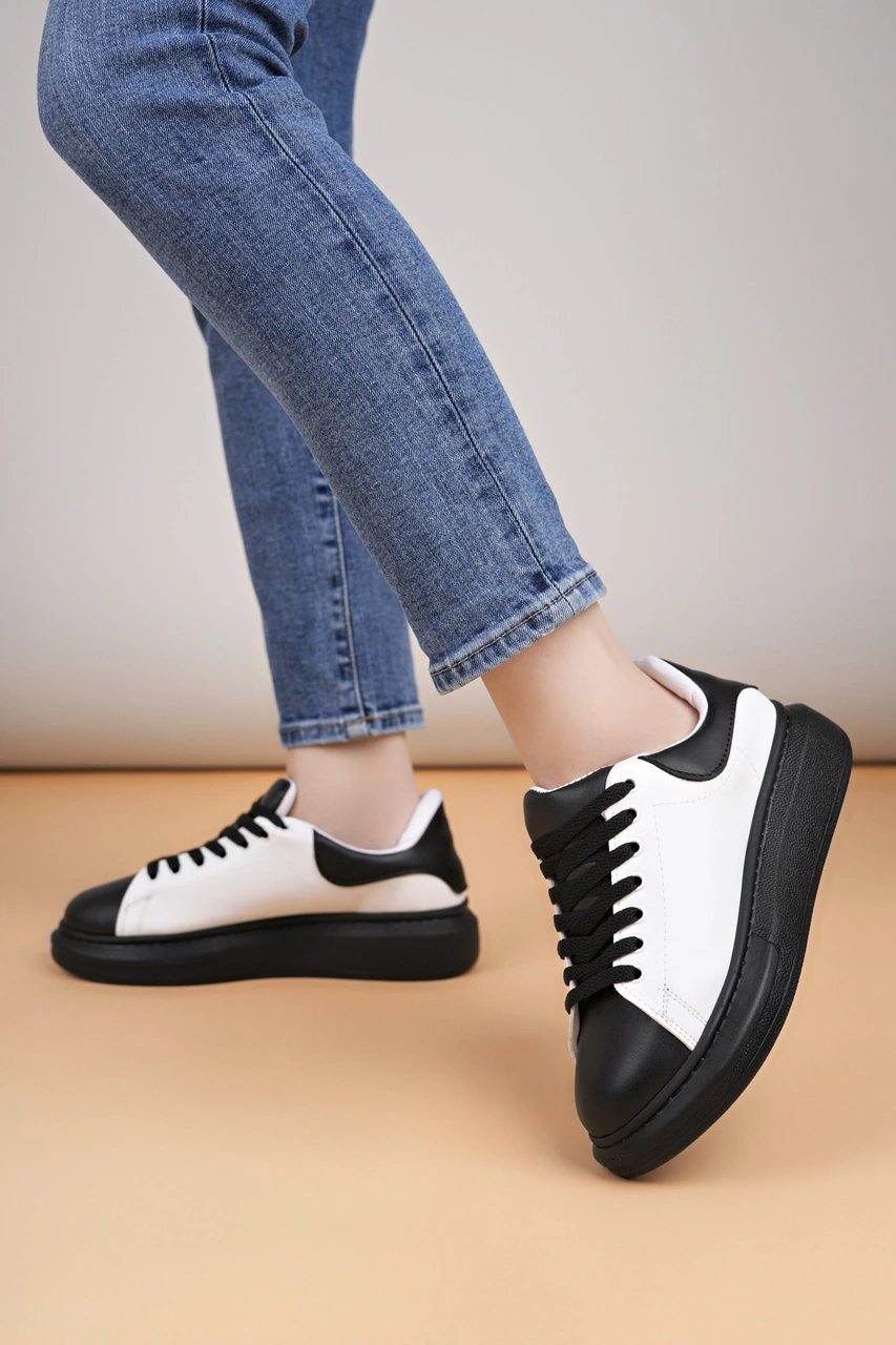 Luis A Costa Lc109 Beyaz Siyah Cilt Siyah Taban Kadın Sneaker Renkli