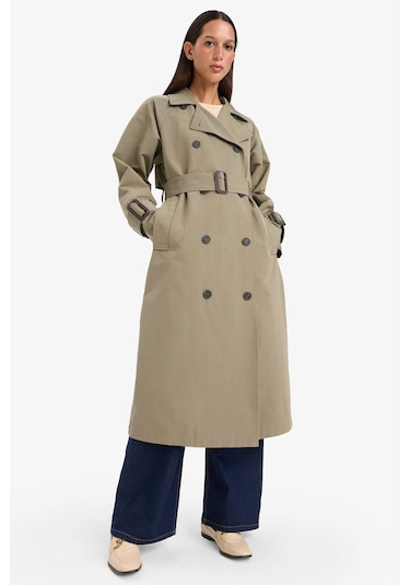 Defacto Regular Fit Kemerli Uzun Trençkot E8579ax25aukh402 Haki