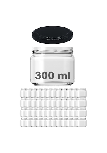 Afracam 300 ML Siyah Metal Kapaklı Şeffaf Cam Kavanoz 48 Adet