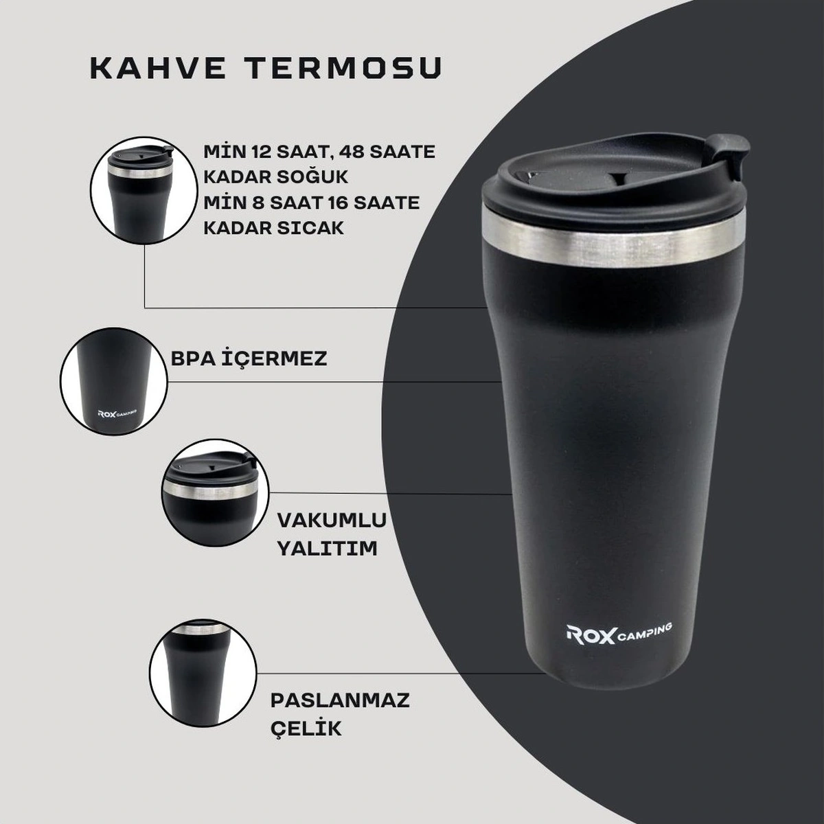 Rox Campıng Kahve Termosu0.45 Lt - Siyah Siyah