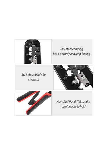 Gajeena Multifonksiyon Telsiz Pres Aleti: Kablolama, Kablop Kırma Ve Kesme - 8p/6p Ağ Ve Telefon Kabloları İçin - 7sq-568 Siyah+kırmızı