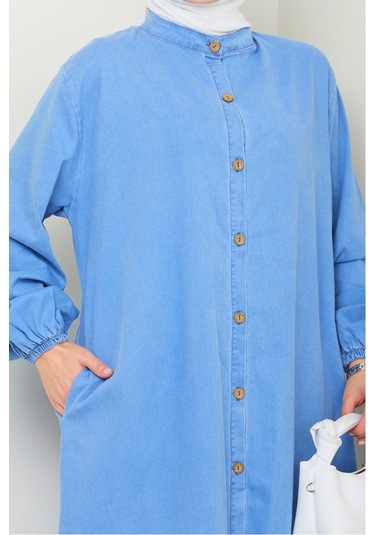 Ziyer Boydan Düğmeli Kot Elbise 1498 - Mavi Mavi