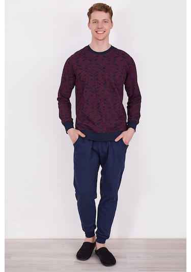 Arnetta Bisiklet Yaka Bordo Erkek Uzun Kol Pijama Takım