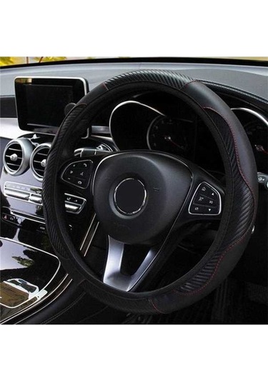 Novahub Yüksek Kaliteli Siyah Karbon Fiber Otomatik Direksiyon Kılıfı - Nefes Alabilir, Kaymaz Koruyucu Araba Aksesuarı Siyah