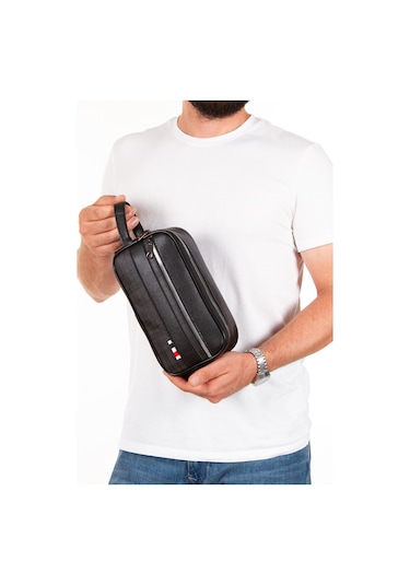 Ekose Detaylı Traş Seyahat Portföy El Çantası Siyah