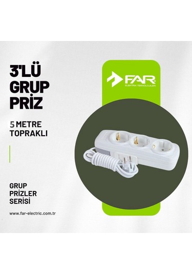 Far Elektrik 3'lü 5 Metre Grup Priz