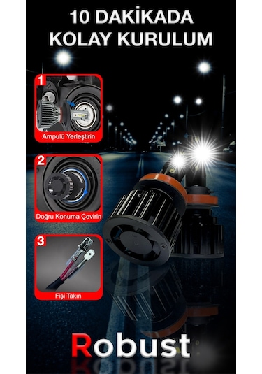 Robust Led Xenon H1 S8 15.000 Lümen 50 Watt Csp 12v-24v Uyumlu