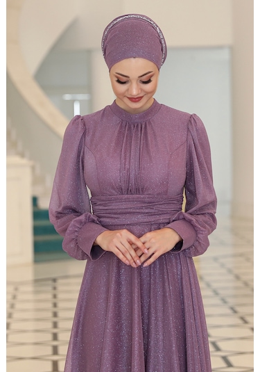Raika Moda Şık Tasarım Tül Kübra Abiye Lavanta