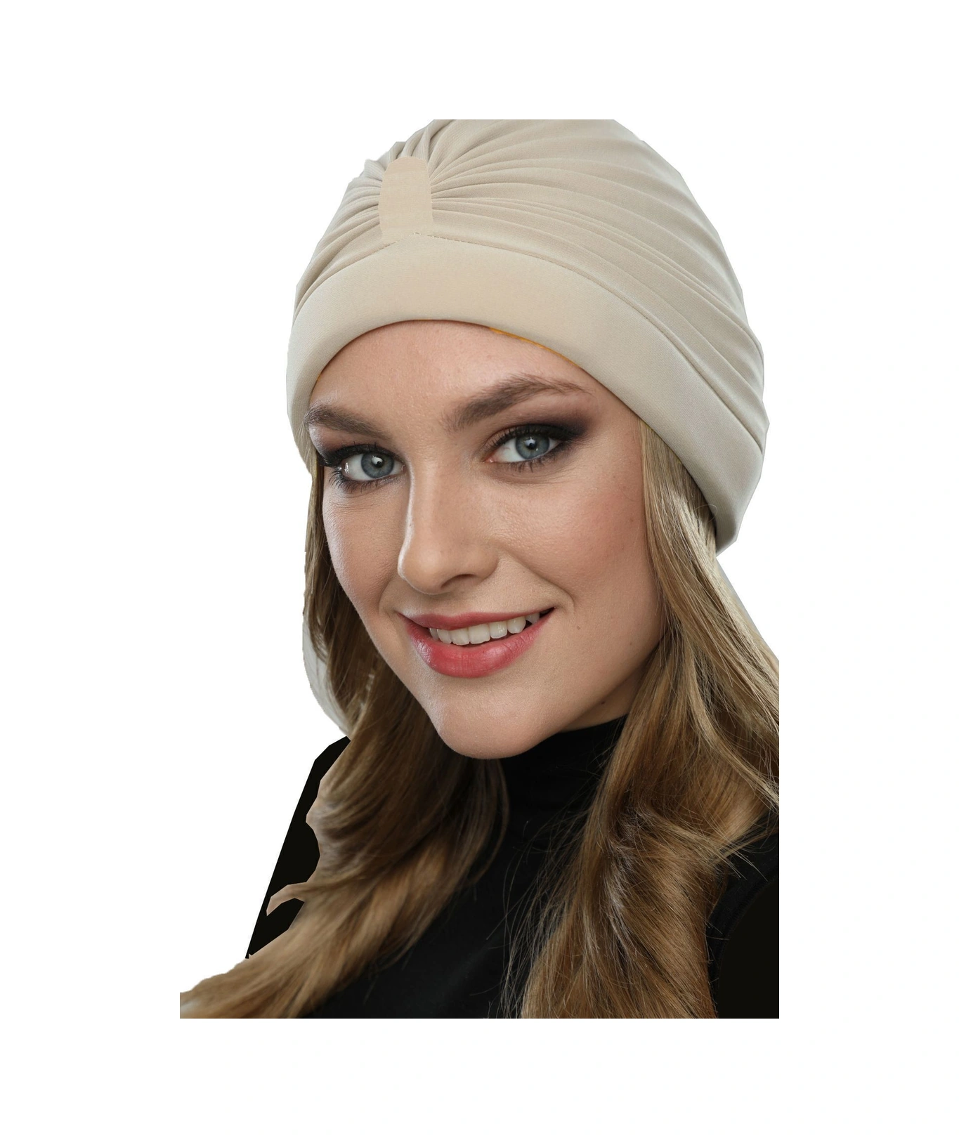 Bantlı Ön Ve Ensesi Bantlı Nervürlü Bej Süngerli Hazır Türban Tesettür Bone Havuz Bonesi Bej