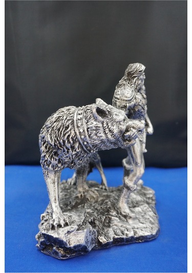 Tyr Savaş Tanrısı Heykeli - Kurtlu Try Biblo - 26 Cm Mitolojik Obje Hediyelik Dekor Gümüş