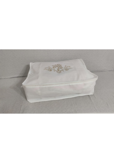 4 Lu Desenli Baza Altı Çekyat Hurç 60 40 22 Cm Beyaz