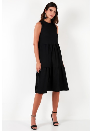 Lela Regular Fit Kolsuz Midi Bayan Elbise 5869008 Siyah